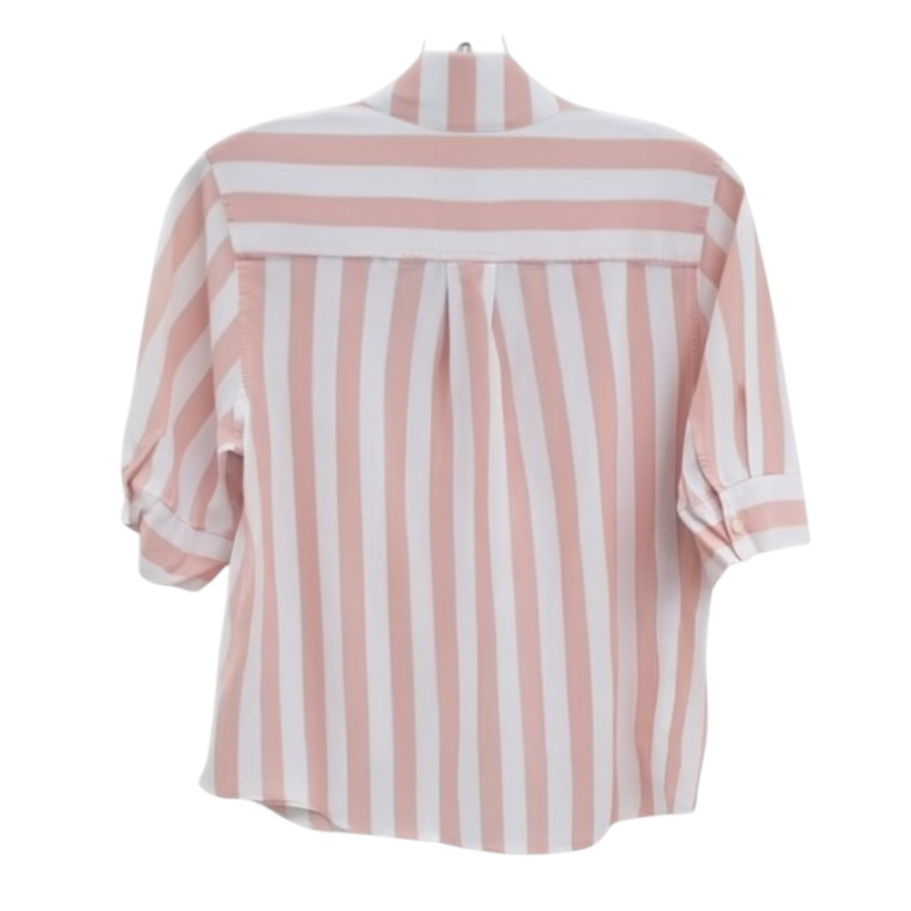 J.Crew XS Blush Pink Striped Popover Camp Shirt - Preppy & Lightweight - Picture 2 of 3